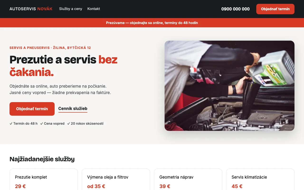 Ukážka webu — Autoservis Novák