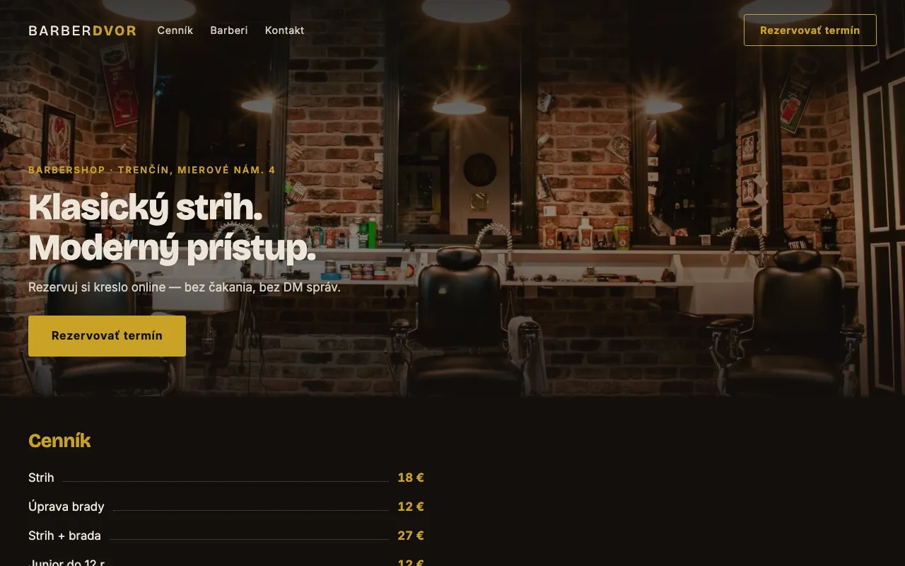 Ukážka webu barber-dvor.sk