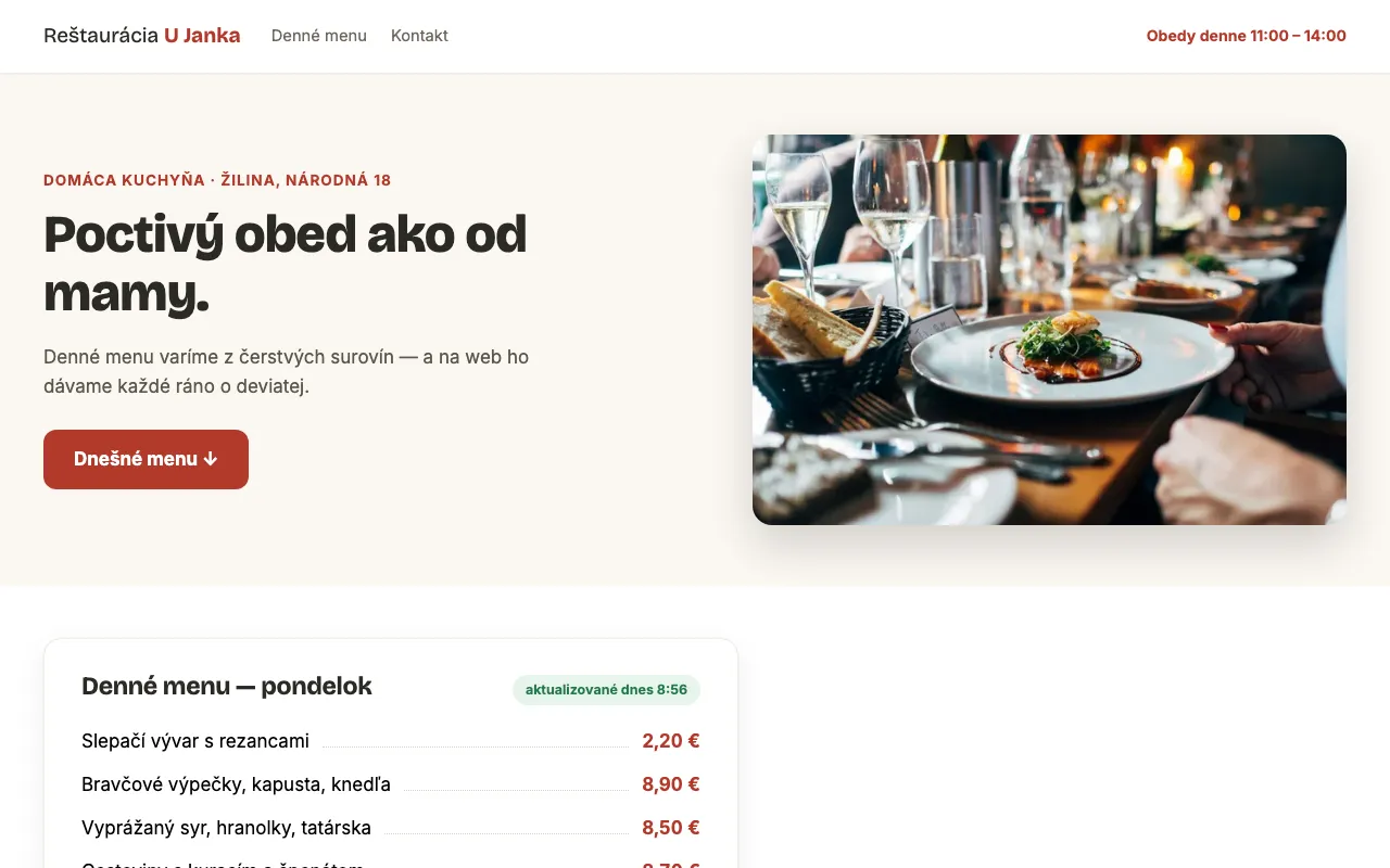 Ukážka webu restauracia-ujanka.sk