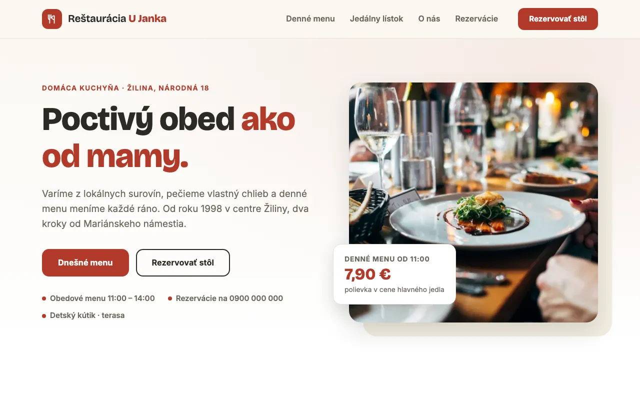 Ukážka webu restauracia-ujanka.sk